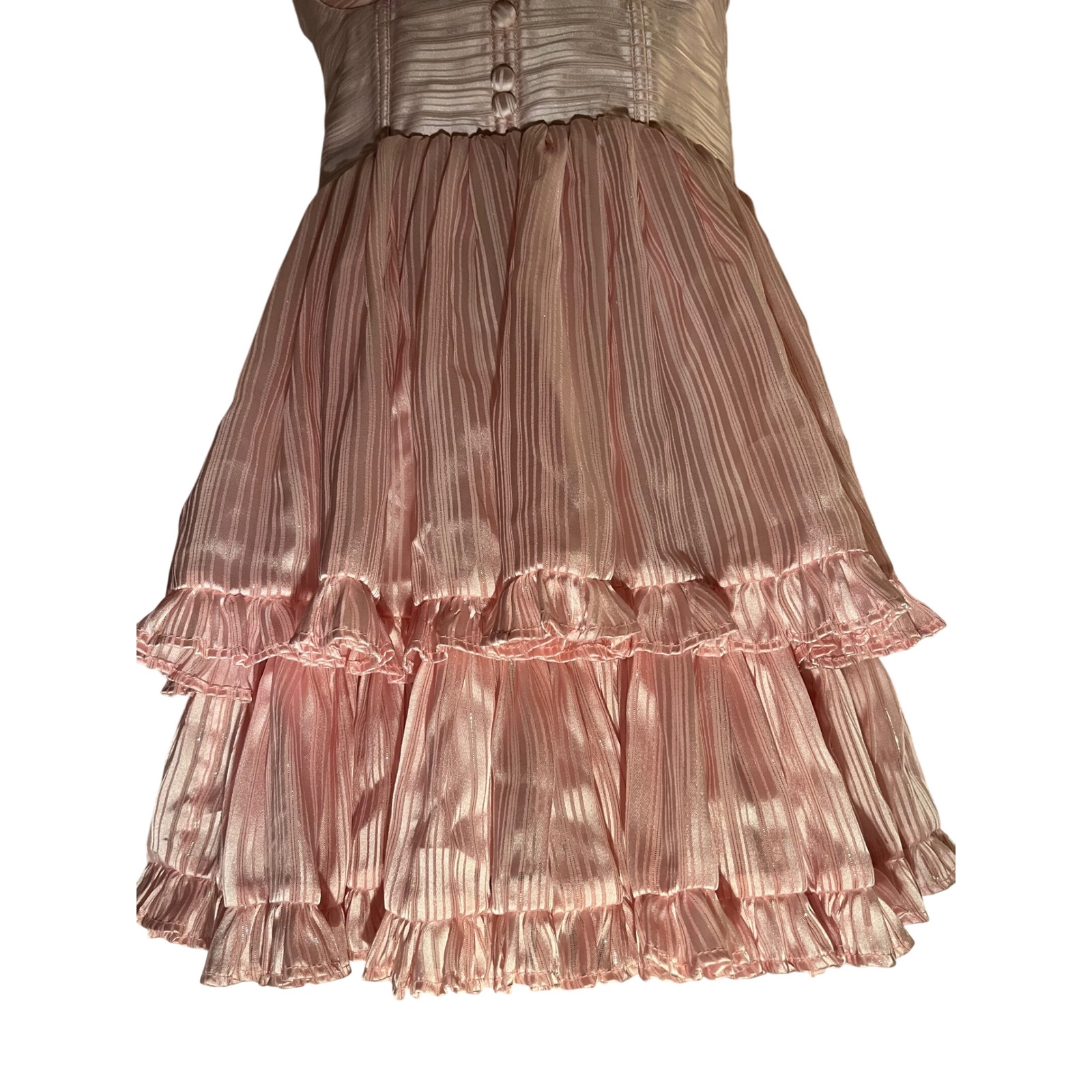 Pink Corset Bustier Mini Dress Bow Tie Straps Ruffle Tiered Skirt Party Fairy Xs — image 6 of 8